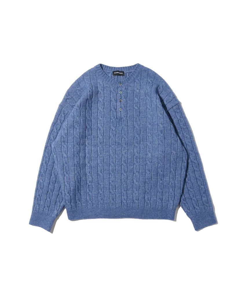 OTHERFITS Oversized Henley Neck Cable Knit (Blue)