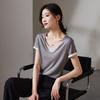 Color blocking fake two round neck short sleeved t-shirt for women in summer 2026, versatile and slimming casual top