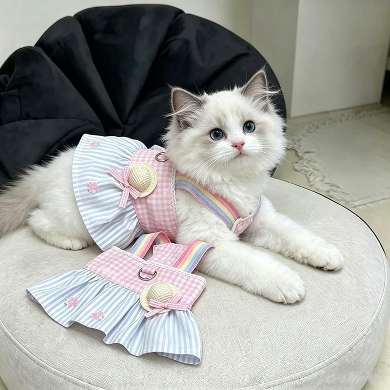 Платье для кошки, милое, с радужным ремешком, принцессы, юбка, кукла, золотисто-затененные кошки, против линьки
