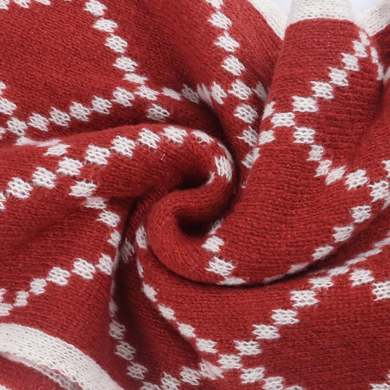 Шарф в клетку винного цвета: Теплая, универсальная шаль для осени/зимы, корейский стиль, имитация кашемира.