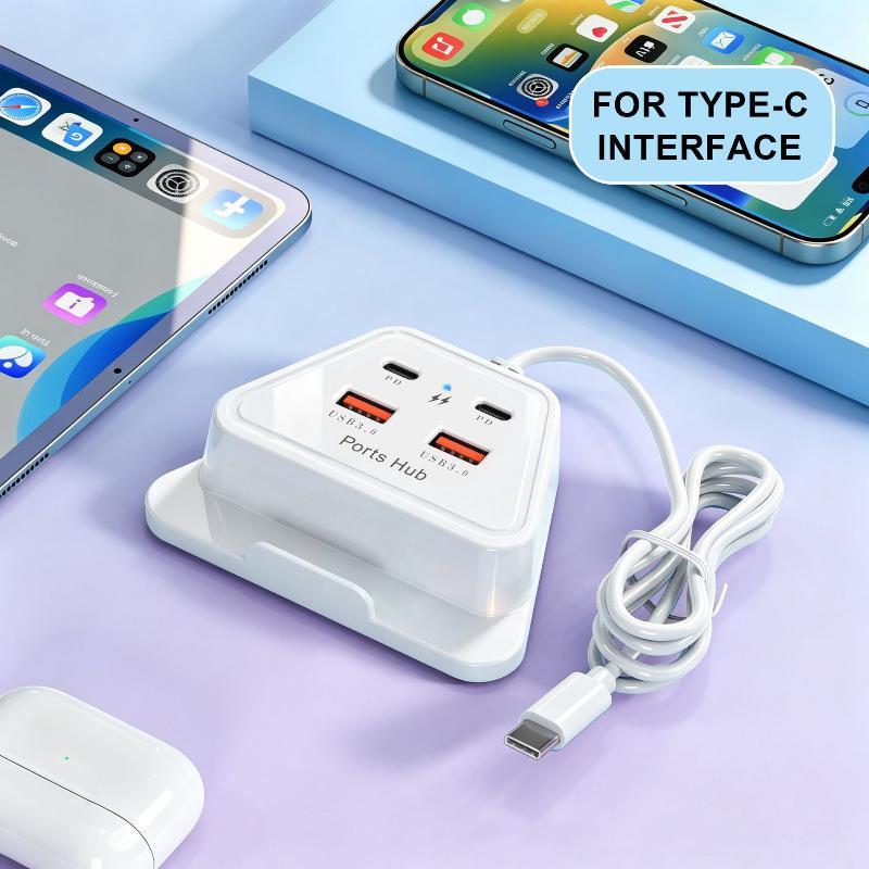 Настольная зарядная станция 4 порта 12 Вт Быстрая зарядка 2 USB 2 Type-C Портативная для путешествий Дома Розетка для зарядки телефона