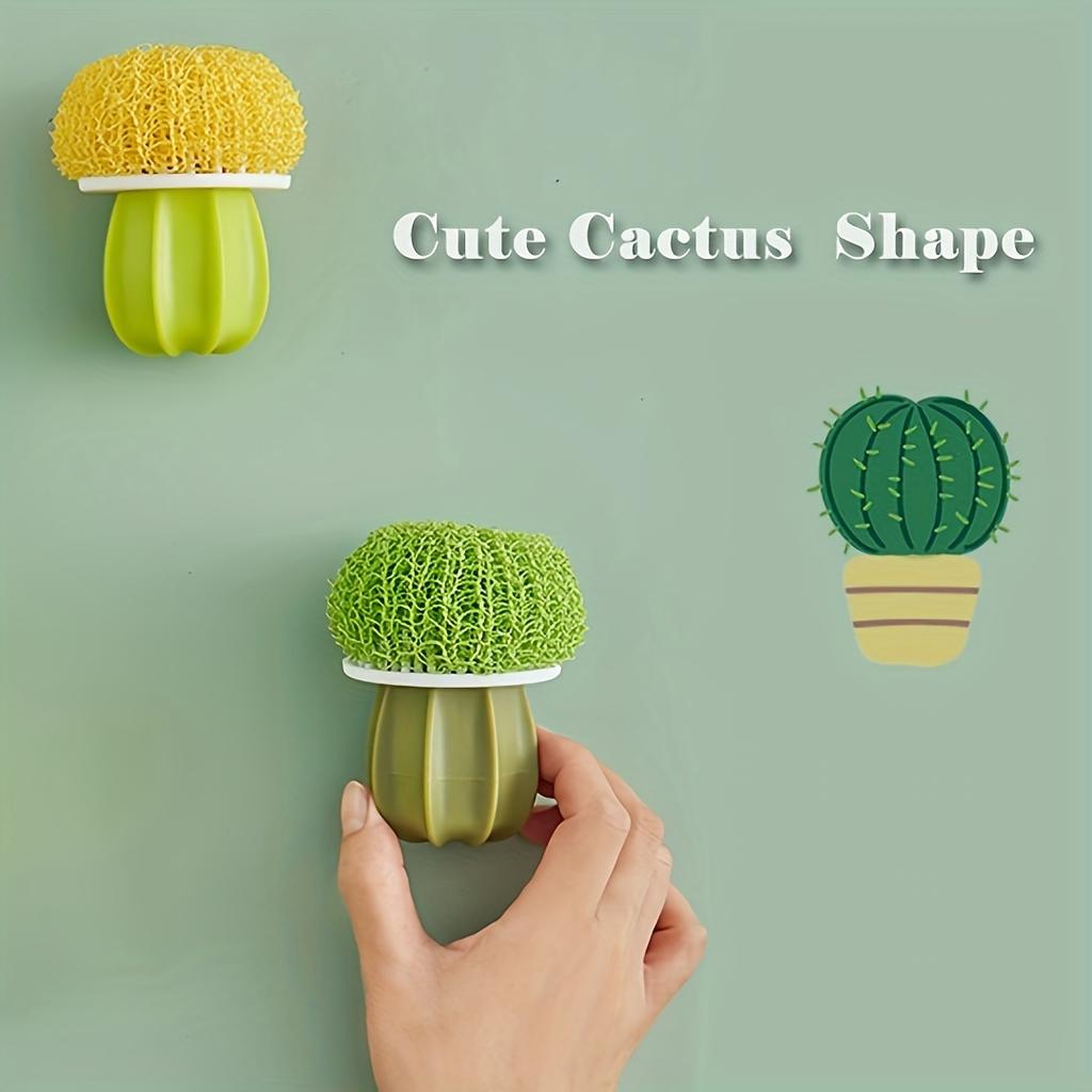 1PC Cactus Shape Dishwashing Brush with Drip Tray, Sturdy Cleaning Brush Set for Kitchen