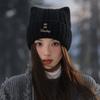 Новая милая шапка из вязаной шерсти с кошачьими ушками для женщин, осенне-зимняя, с защитой ушей, теплая шапка