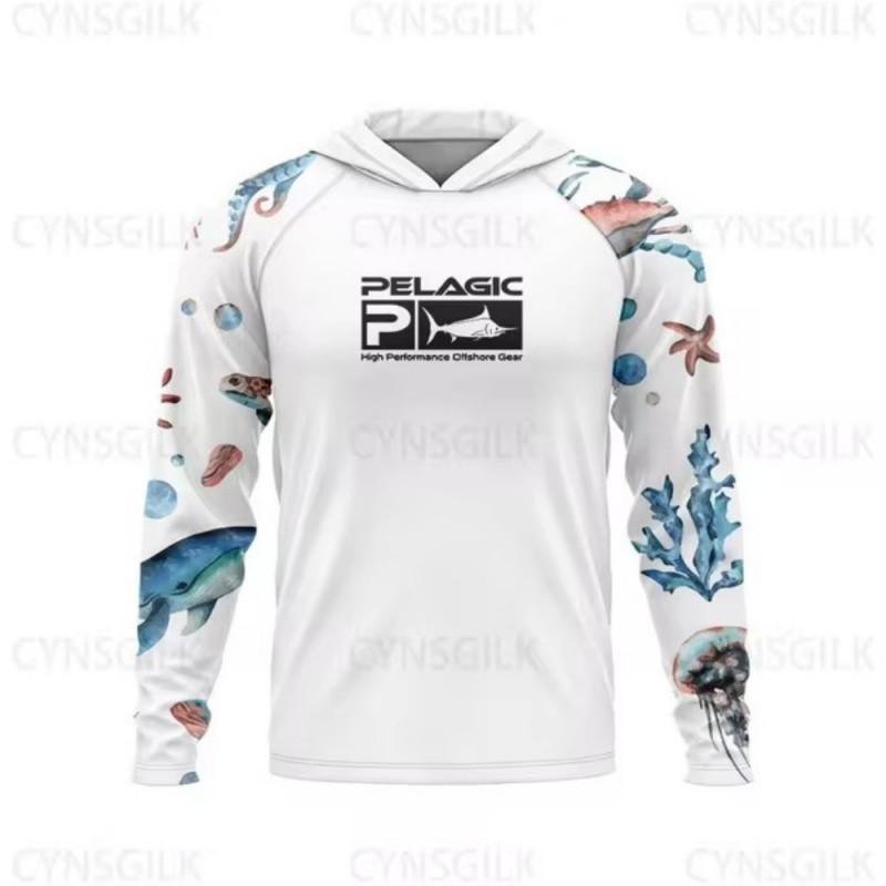 Men Women UV Protection Fishing Shirt Long Sleeve Quick Dry Hooded Outdoor Sport Top UPF 50 Summer