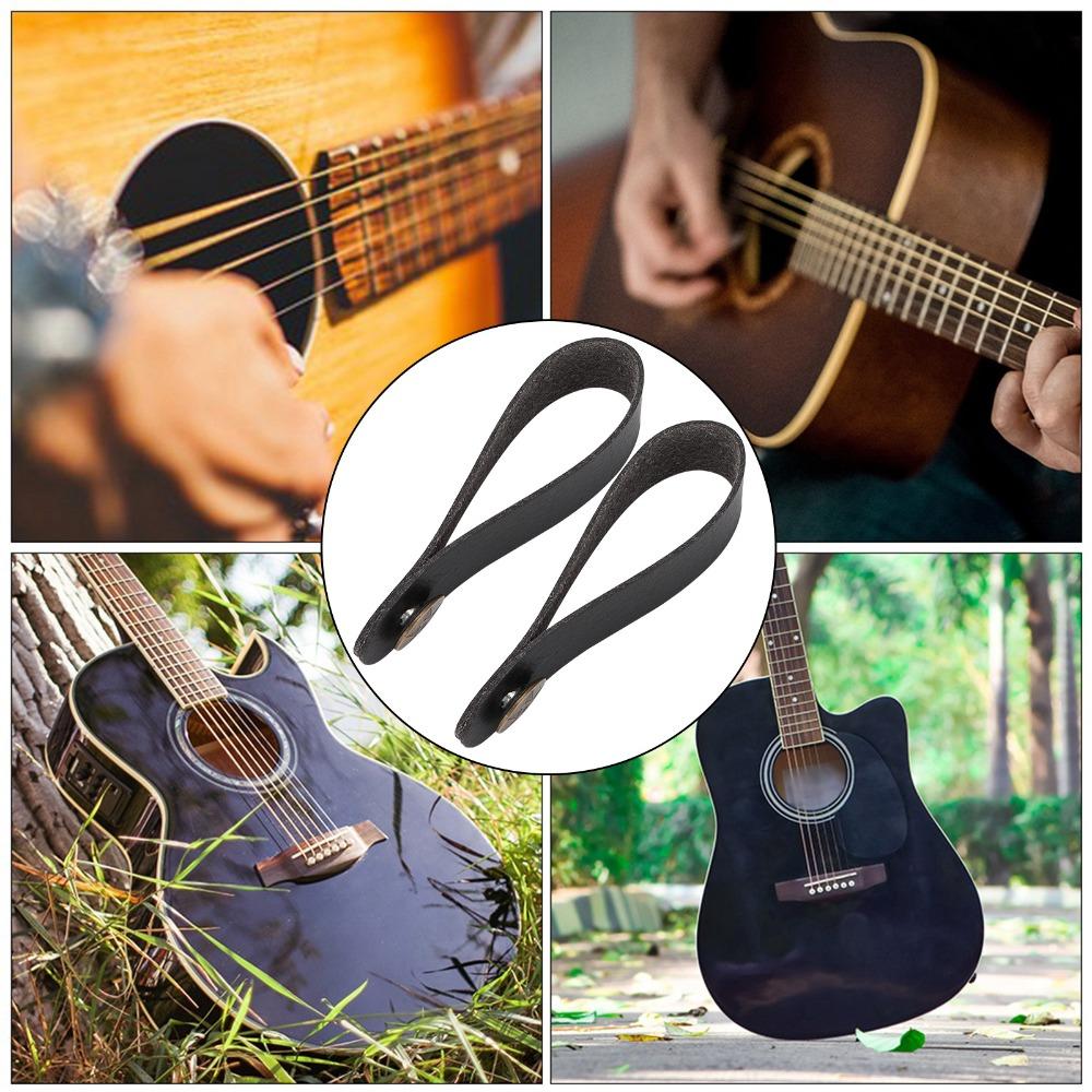 6PCS Leather Material Guitar Strap Holder Black Guitar Strap Lock Headstock Strap Tie For Guitars