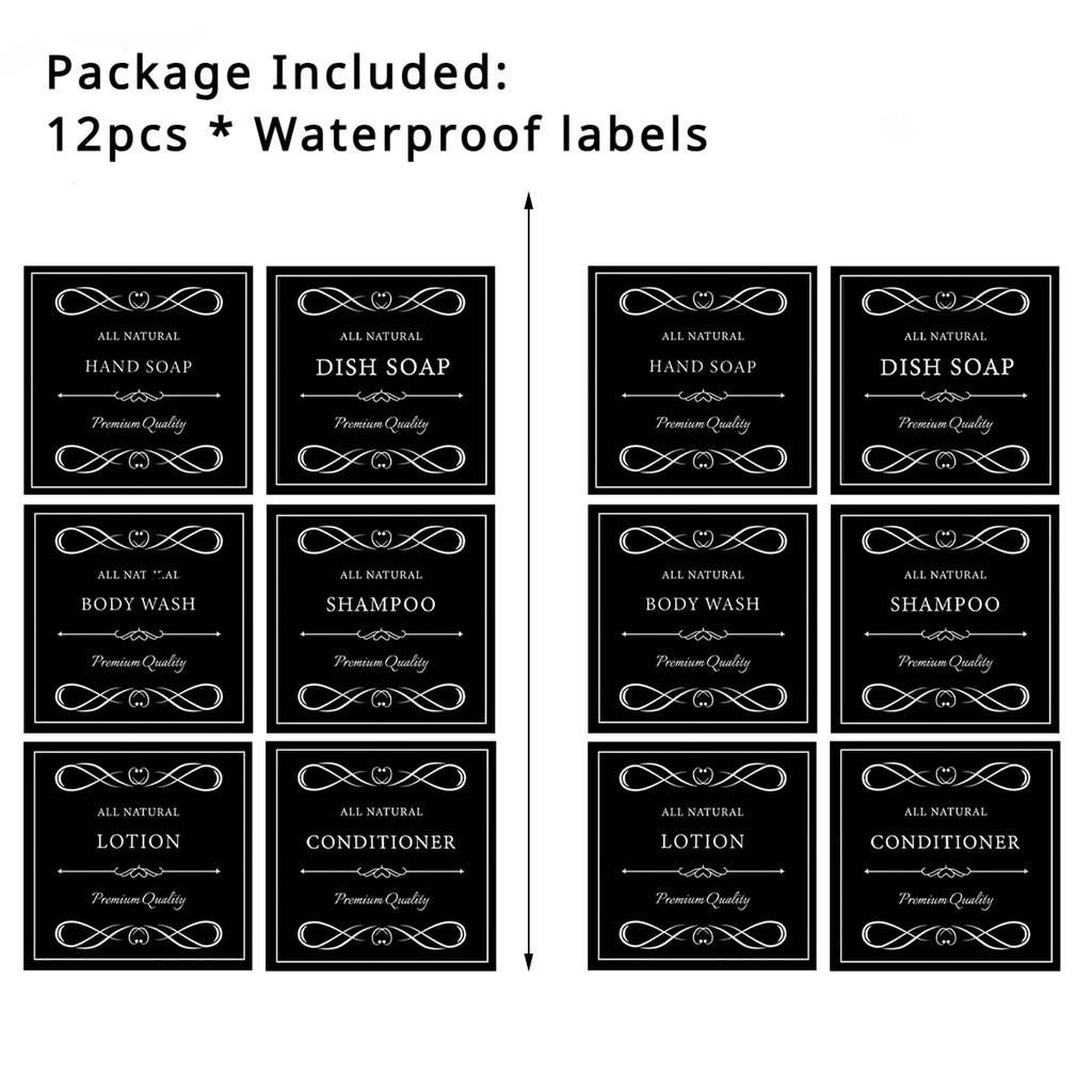 Черные/белые этикетки на дозаторе для мыла, наклейка на этикетку для лосьона, шампунь-кондиционер для мытья тела, ванная комната, душ, дозатор мыла, водонепроницаемые этикетки