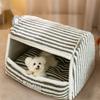 Серая полосатая большеухая милая мебель для домашних животных будка полузакрытая будка для маленьких собак и кошек осенью и зимой теплая будка для домашних животных