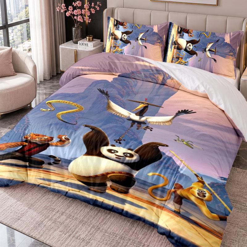 Kung Fu Panda 3Pcs Bedding Set Duvet Cover With Two Pillowcases For Bedroom Home Decoration