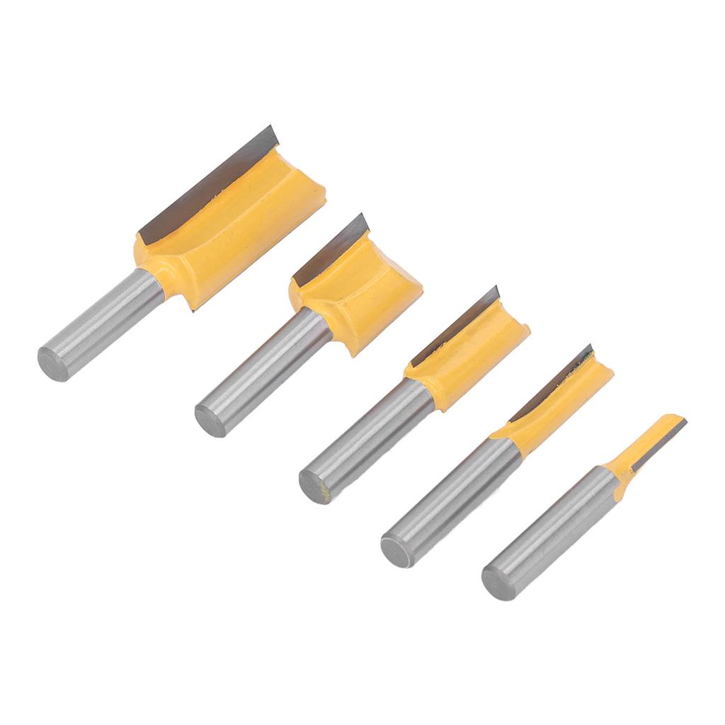5Pcs Straight Router Bit Set Carbide Tipped 2 Flute Cut Bits for Trimming Cutter Yellow