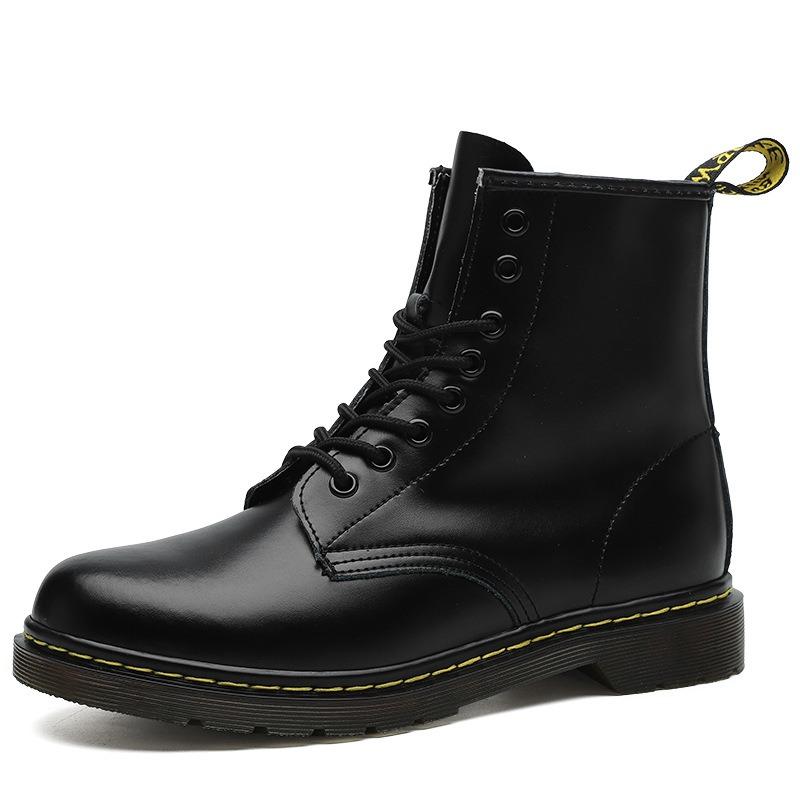 Высокие ботинки Мартинса Женские Классические Жесткая Кожа Открытый Край Бисером Короткие Ботинки Мужские и Женские Блестящие Кожаные Ботинки Круглая Голова Мотоциклетные Ботинки