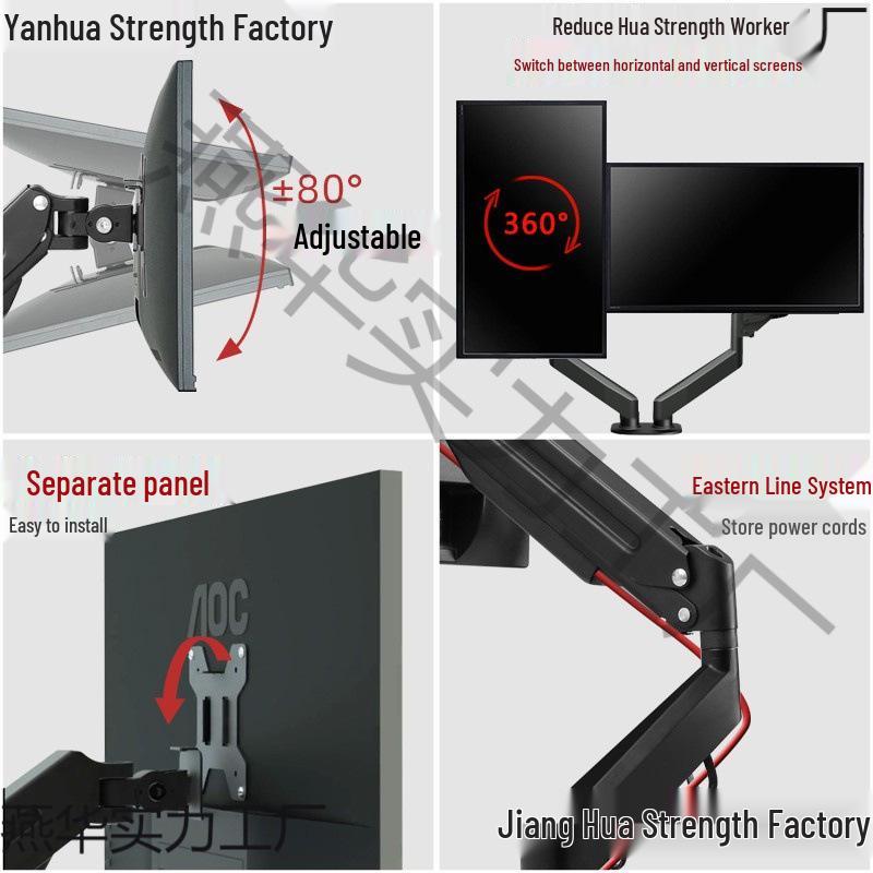 No-Drill Dual Screen Desktop Monitor Stand with Pneumatic Retractable Arm