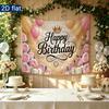 Pink Roses Birthday Party Backdrop, Polyester Banner for Wall Decor & Photo Booth