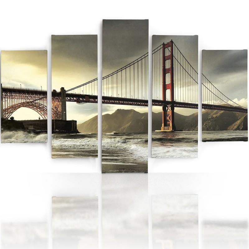 Five Piece Picture Canvas Print Golden Gate Bridge
