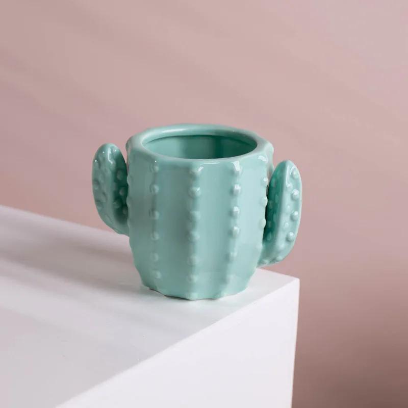 Nordic style ceramic flowerpot, cartoon cactus shaped, home decoration, living room, office, balcony, decorative ornaments, 1pc