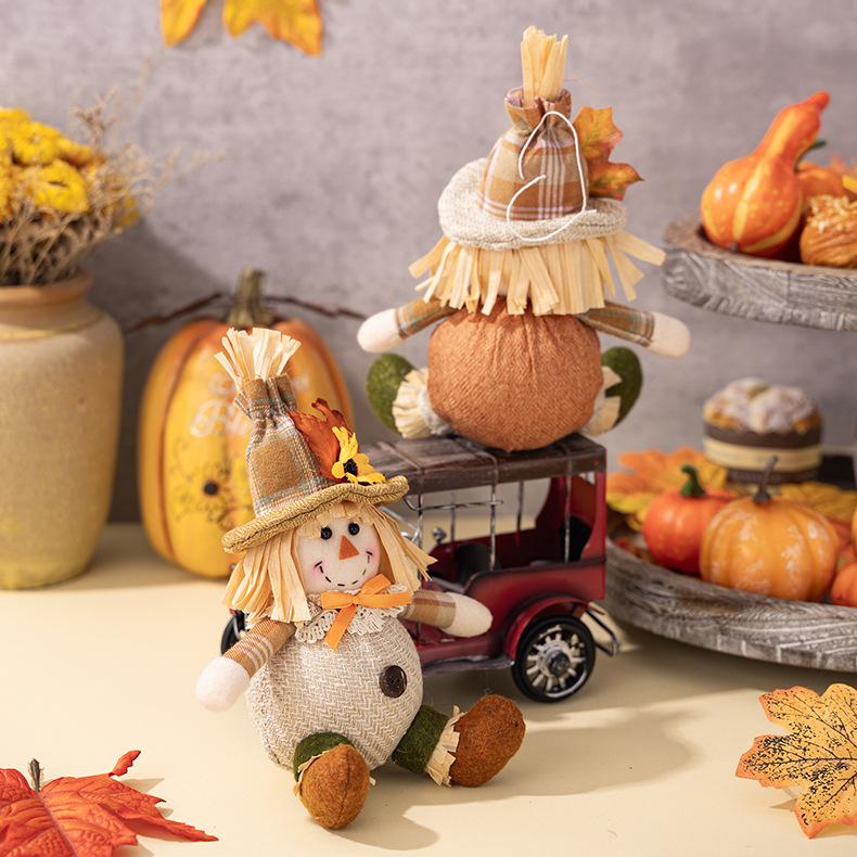 Thanksgiving Scarecrow Doll Decor Autumn Harvest Season Fall Plush Ornaments Halloween Decoration For Garden Farmhouse Party 1PC
