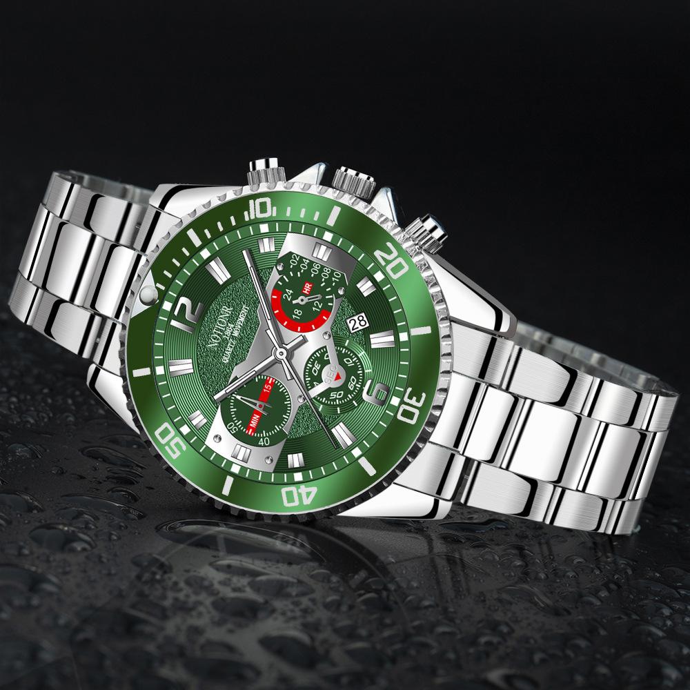 Stainless Steel Watch Men's Quartz Watch Green Water Ghost Watch Men's Calendar Watch Men's Steel Strap Watch Student Watch