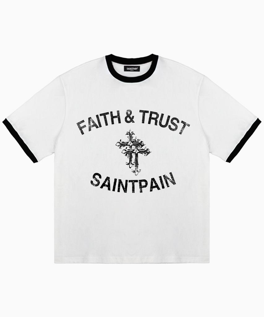 SAINTPAIN Sp Белая футболка-реглан с принтом Face & Trust