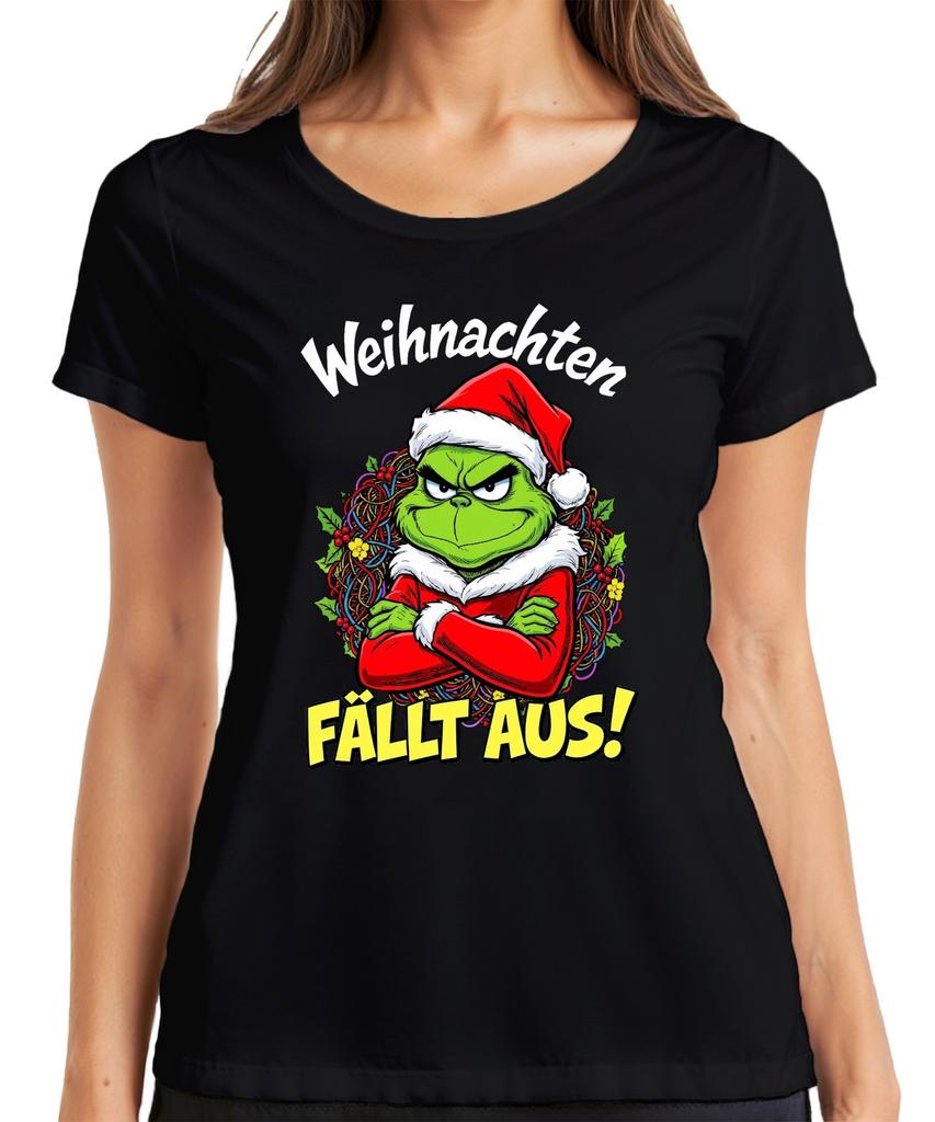 Christmas Falling Out Grinch Xmas Wreath Angry Funny Evil Ladies Tshirt