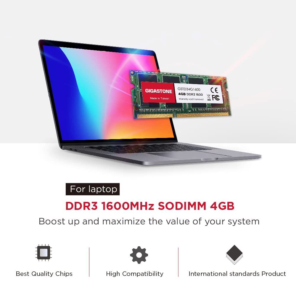 Оперативная память GIGASTONE 4GBx8 1600MHz CL11 2Rx8 SODIMM 204-контактный небуферизованный высокопроизводительный модуль памяти для ноутбуков [Высокая DDR3] (32GB