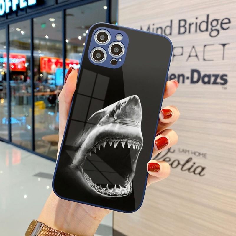 Cool Scary Shark Phone Case For IPhone 14 13 12 11 Pro Max X XR XS 8 7 Plus Liquid Glass Color Phone Cover