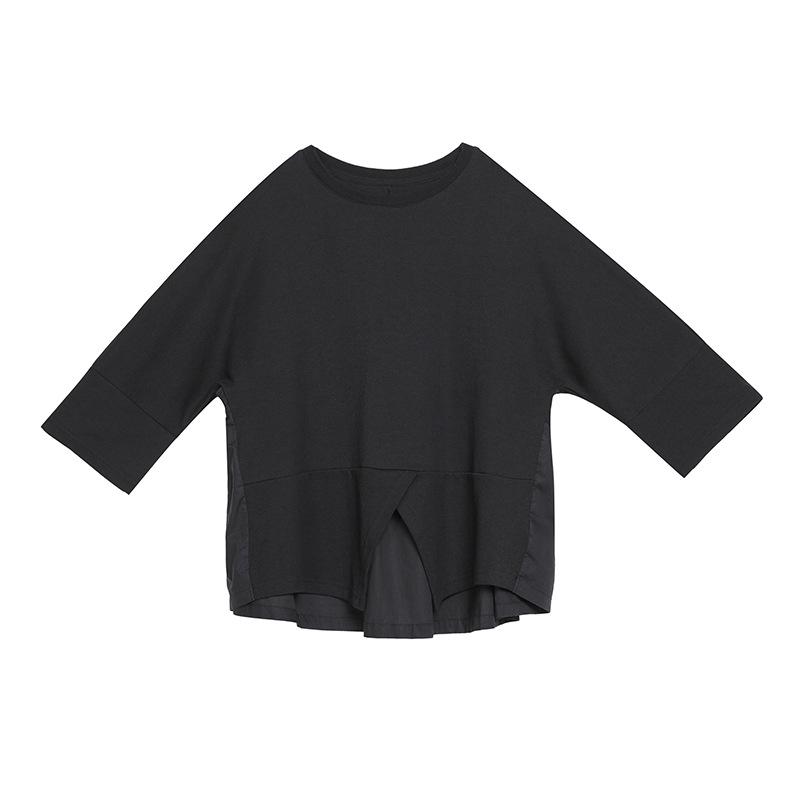 Женская темная футболка в стиле пэчворк 'Европейский и американский', бэби-долл - с коротким рукавом, свободного кроя, модный повседневный летний топ