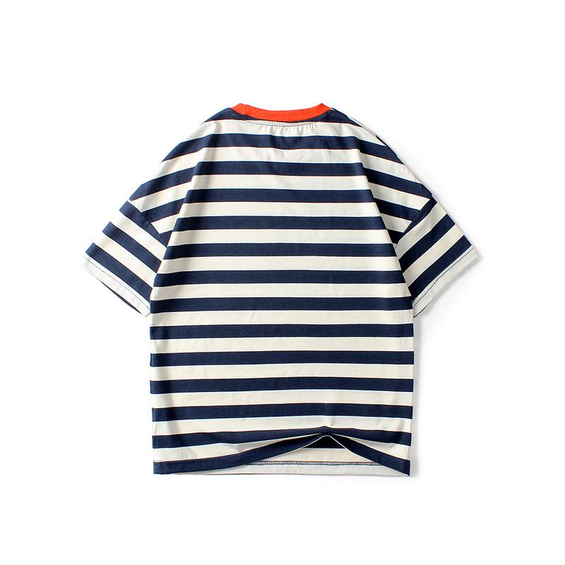 Летние корейские полосатые футболки с коротким рукавом для мальчиков