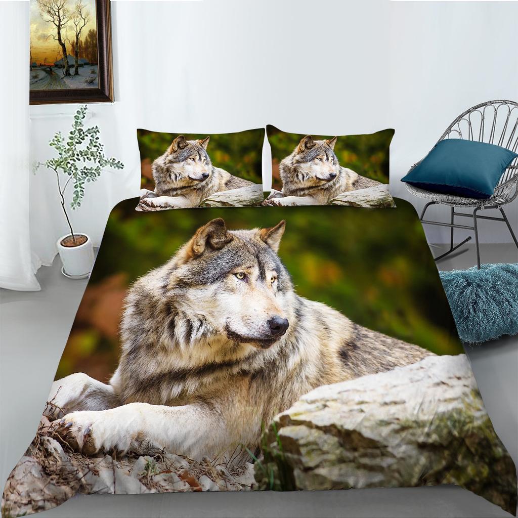 Bedding Two- Or Three-Piece Polyester Ferocious Wolf Digital Print