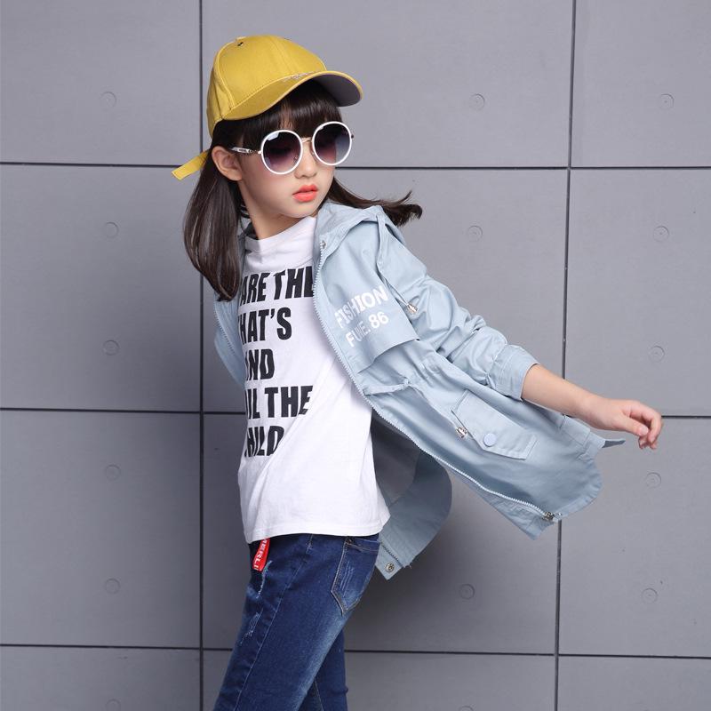 Girls Spring and Autumn Letter Waist Windbreaker Jacket