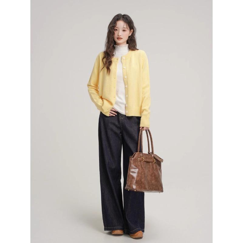 Мягкий восковой омолаживающий однобортный вязаный кардиган для женского весенне-осеннего многослойного ношения, свитер с длинными рукавами, базовый топ