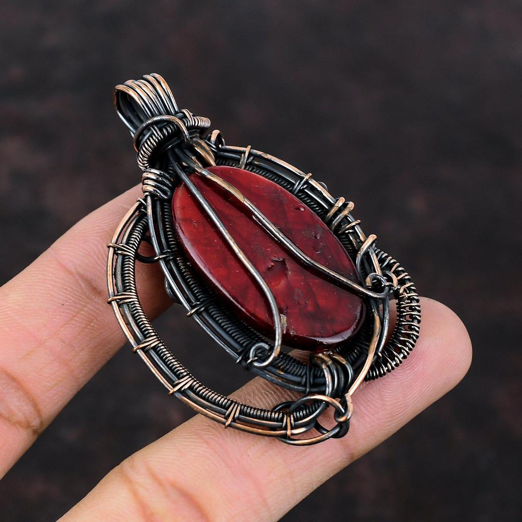 Red Fire Labradorite Pendant Copper Wire Wrapped Gemstone Pendant Red Fire Labradorite Jewelry Handmade Pendant Copper Wire Jewelry For Gift