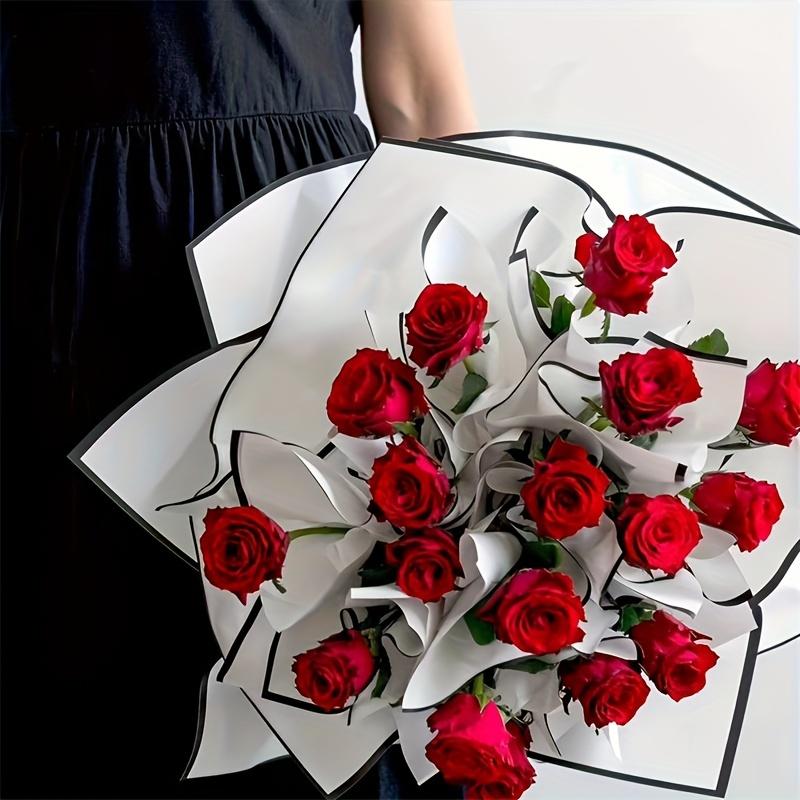 20pcs/pack Black And White Border Line Edge Matte Film Waterproof Wrapping Paper Florist Packaging Materials Flower Wrapping Paper