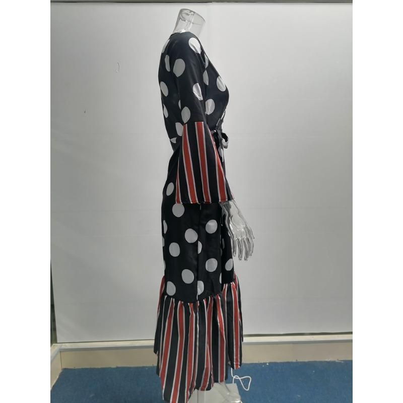 Весенне-осеннее женское платье с длинным рукавом, бретельками, V-образным вырезом, принтованное платье