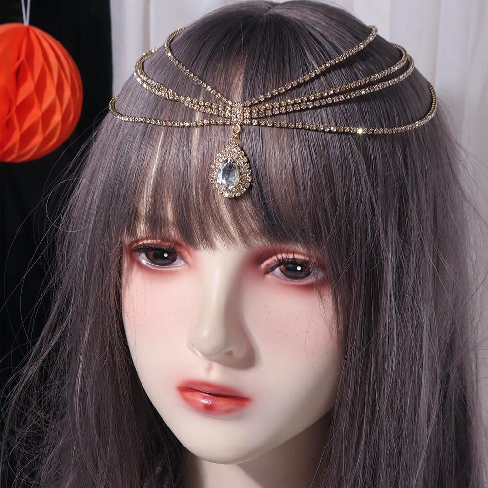 Головной убор Стразовая цепочка на голову Капля воды Бохо повязка на голову Роскошная цепочка на лоб Вечеринка