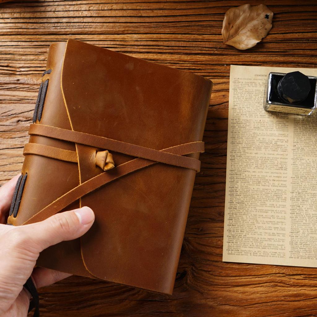 Retro Traveler's Genuine Cowhide Leather Loose-leaf Notebook - Magic Diary and Notepad