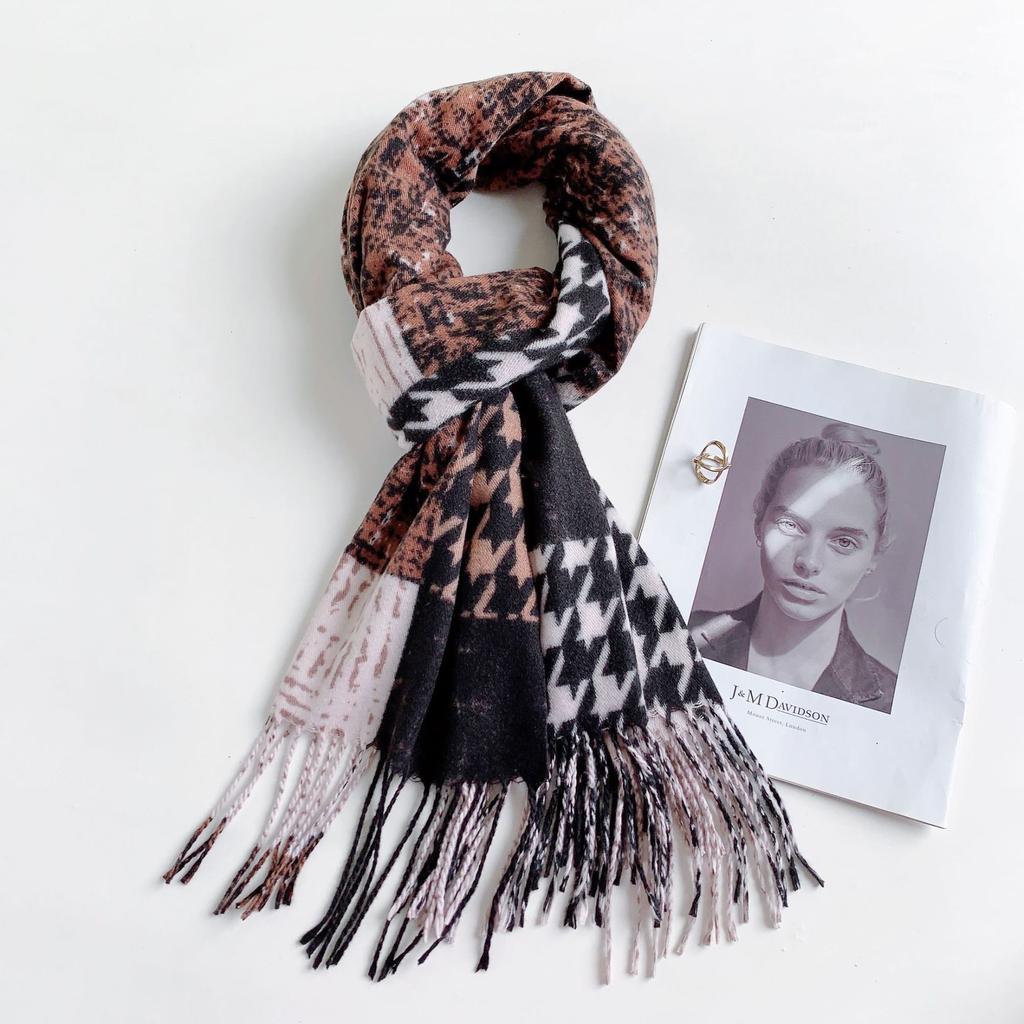 2024 Осень/Зима Новый Тысяча Птиц Сетка Имитация Кашемира Универсальный Печатный Клетчатый Шарф Теплый Декоративный Шарф Для Мужчин И Женщин