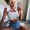 New Summer Autumn Tube Crop Top Women Bow Tie Strap Ruched Tank Top Lettuce Edge Elastic Camis 5 Colors