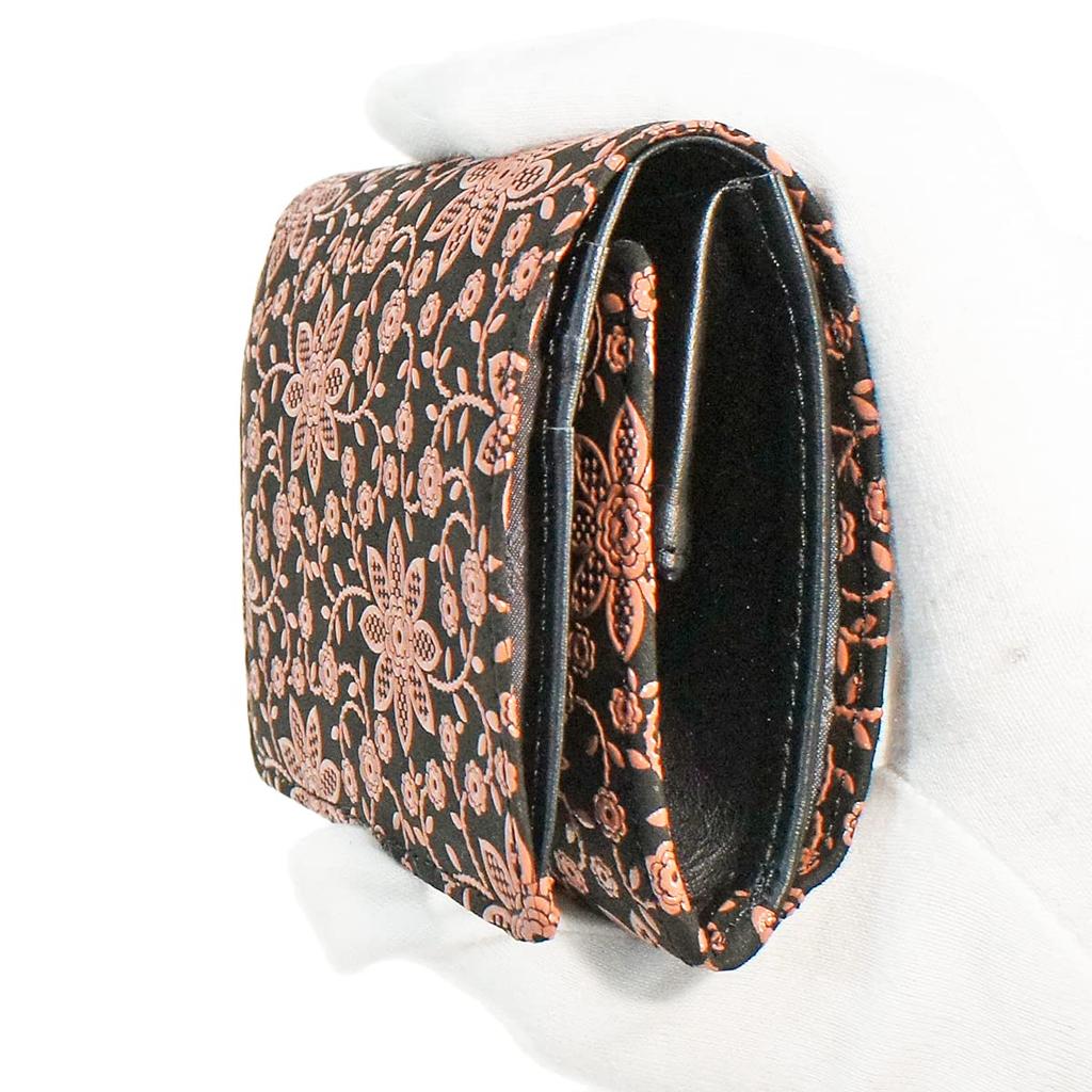 Кошелек-бифолд с отделением для купюр, тип коробки, для монет, черный с розовым узором клематиса [Indenya] Кошелек, Кошелек, H, Кошелек, Оленья кожа, Лак, 2204-51-169