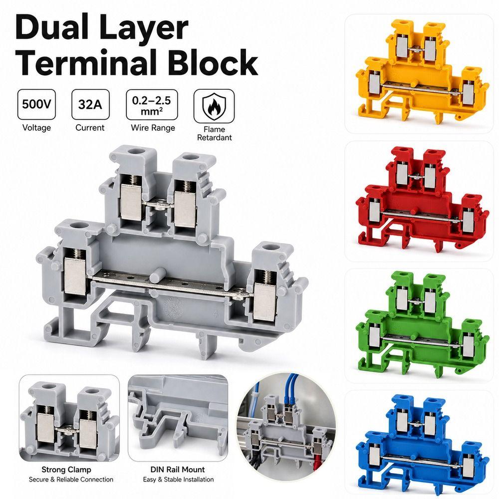 2.5mm Wire Connector Double Level Screw Terminal Block DIN Rail Terminal For Automation Systems