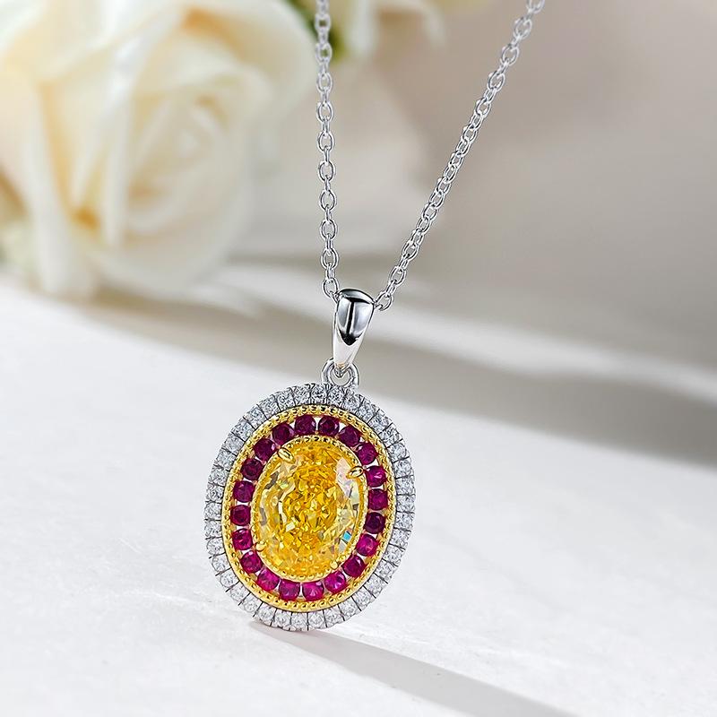 New S925 Silver Oval Four Claw Pendant Necklace, Niche, Exquisite, Fashionable, High-quality Wedding Jewelry