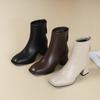 Fashion Block Heel Booties Women's New Autumn and Winter Plus Fleece Square Toe French High Heel Skinny Boots