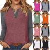 Women's T Shirt Color Block Button Long Sleeve Daily Weekend Fashion Basic V- Neck Regular Top