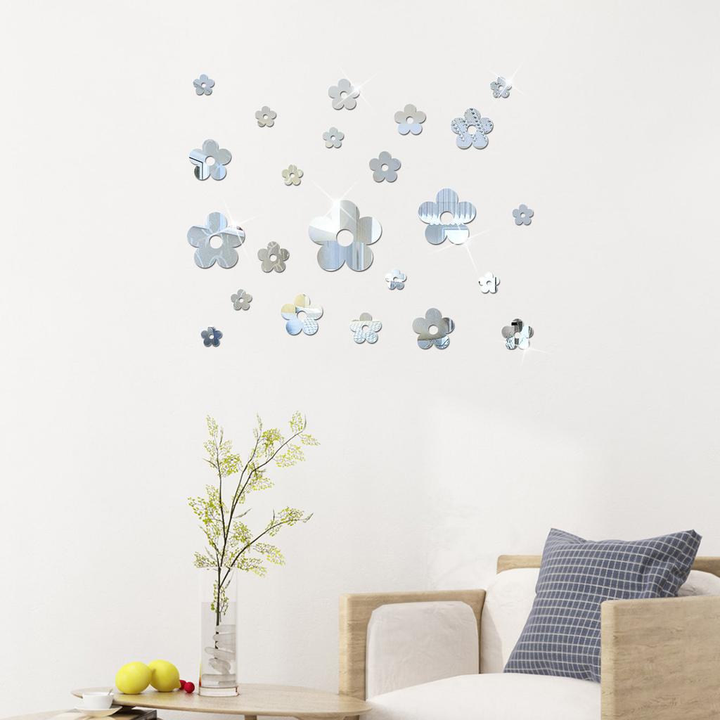 23pcs Flower DIY Mirror Wall Stickers Acrylic Art Wallpaper for Living Room Decoration Home TV Background Wall Decorative Mural