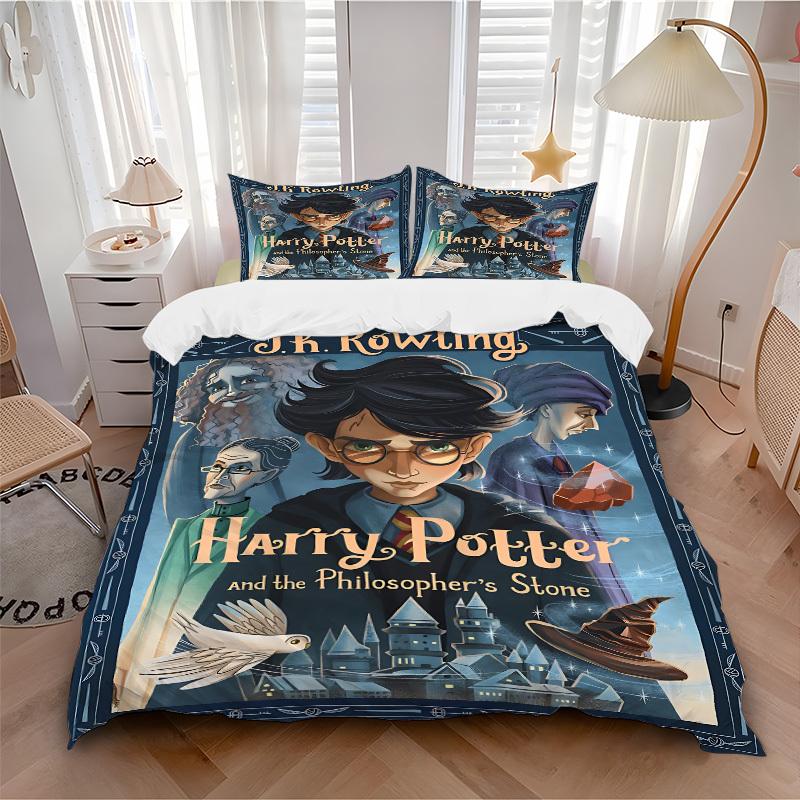 3pcs Harry Potter Fantasy Adventure Bedding Set, Soft Polyester Duvet Cover and Pillowcases Seasons all suitable, Design for Bedroom L1003144
