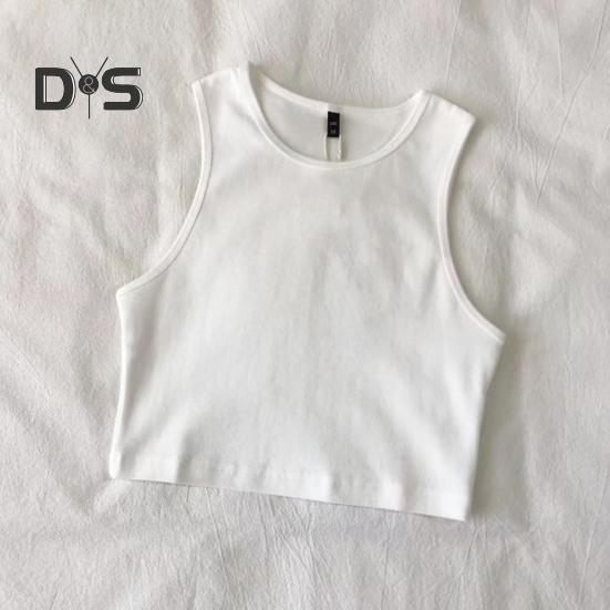 Ladies Cropped Tops Round Neck Sleeveless Slim Fit Pullover Top Casual Bottom Shirt Solid Color Summer Casual Short T-shirt Sexy Tank Top Women