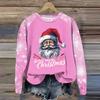 Women's Fashion Round Neck Pullover Plunging Sleeve Tee Christmas Printed Top