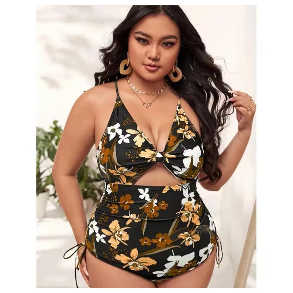 Европейский и американский бикини плиссированный впадина живота и тонкий слитный купальник плюс