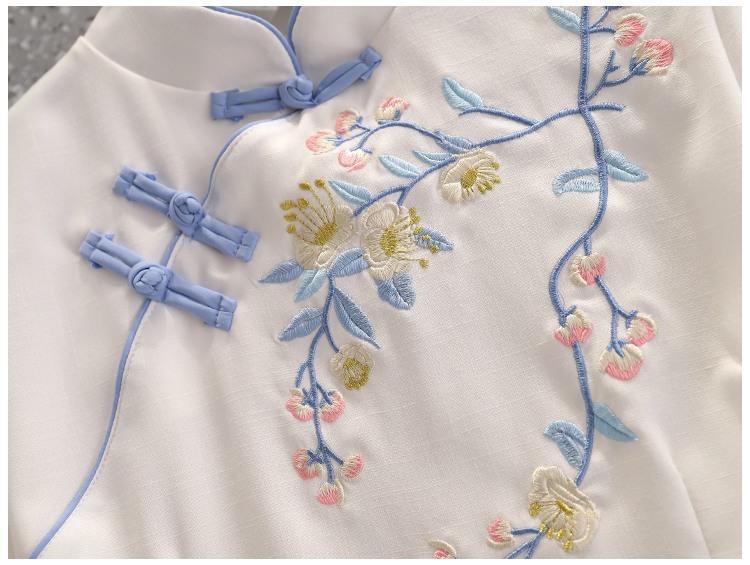 Весенний республиканский женский ханьфу для чайной церемонии: Костюм Танг Приталенный Вышитый Ципао Комплект из двух предметов