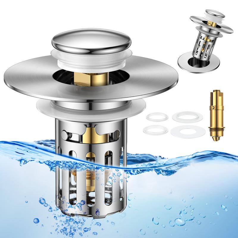 JOMST Bath Universal 2-в-1 заглушка для раковины в ванной комнате, выдвижная, со съемным фильтром из нержавеющей стали, препятствующим засорению, заглушка для слива волос, против запаха