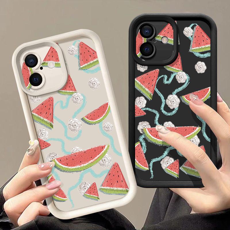 For iPhone 16 Pro Max Fruit Print Phone Case For iPhone 16e 15 14 13 12 Pro Max Plus 11 XR XS Watermelon Print Phone Case TPU Soft Shockproof Cover