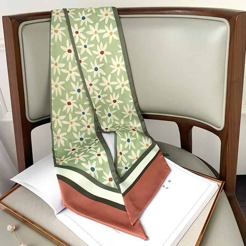 Темпераментный Тонкий и Длинный Шарф для Женщин Весенне-Летней Моды Маленький Шелковый Шарф для Двойного Использования Повязка для Волос Завязывающийся с Острыми Углами